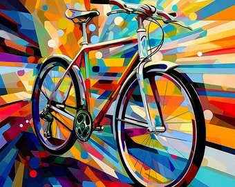 Bike Art Print, Bicycle Art, Pop Art, Wpap Art Prints, Man Cave Art, Colorful Artwork, Bike Posters, Bike Wall Art, Mens Bicycle Art