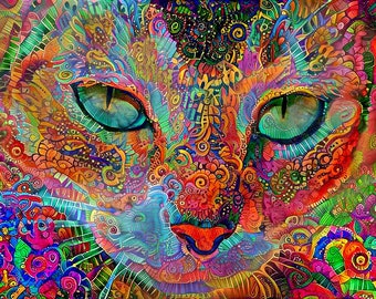 Psychedelic Cat, Colorful Cat Art, Cat Prints, Tabby Cat Art, Cat Artwork, Cat Wall Art, Cat Mom Gift