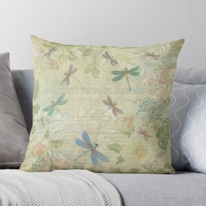 Dragonfly Gifts, Dragonfly Pillow, Dragonfly Decor, Shabby Chic Cushion, Pastel Cushion, Pretty Cushions, Vintage Decor, Pastel Throw Pillow image 2