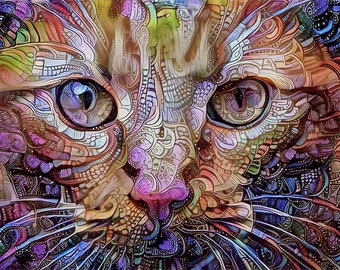 Cat Print, Cat Art, Cat Lover Gift, Cat Lady, Orange Cat, Colorful Art, Surreal Art, Colorful Decor, Cat Photo, Cat Face, Psychedelic Art