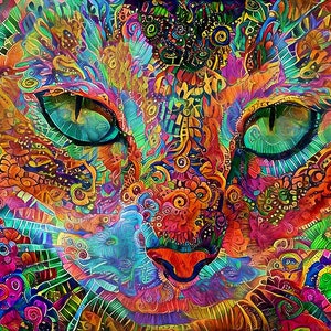 Psychedelic Cat, Colorful Cat Art, Cat Prints, Tabby Cat Art, Cat Artwork, Cat Wall Art, Cat Mom Gift