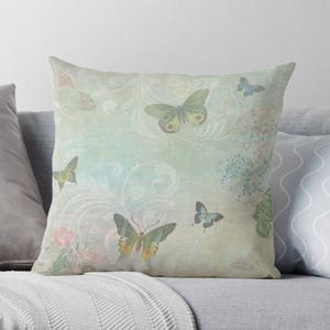 Home Decor, Pastel Cushion, Butterfly Pillow, Butterflies Cushion, Pastel Blue Cushion, Pretty Pillow, Shabby Chic Cushion, Cushion for Girl image 2