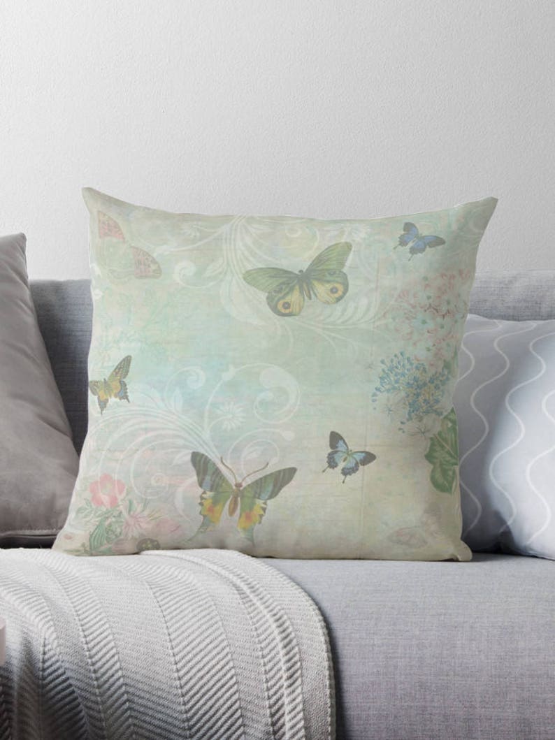 Home Decor, Pastel Cushion, Butterfly Pillow, Butterflies Cushion, Pastel Blue Cushion, Pretty Pillow, Shabby Chic Cushion, Cushion for Girl image 2