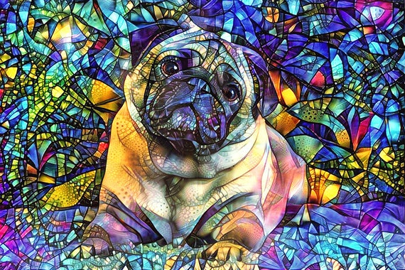Pug Art Stained Glass Psychedelic Art Pug Print Colorful Dog Art Abstract Dog Art Canine Dog Decor