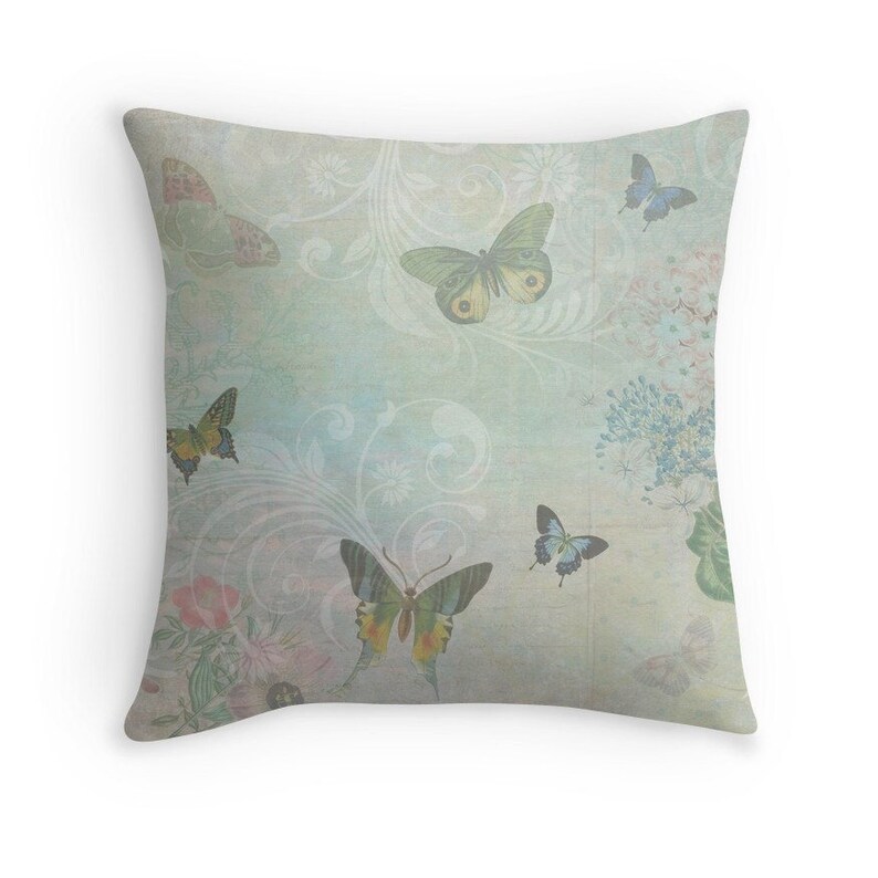 Home Decor, Pastel Cushion, Butterfly Pillow, Butterflies Cushion, Pastel Blue Cushion, Pretty Pillow, Shabby Chic Cushion, Cushion for Girl image 1