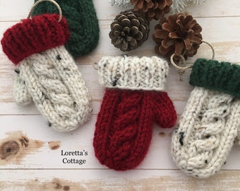 Knit Mitten Ornament, Modern Farmhouse Christmas Knit Tweed Mitten, Eclectic Cottagecore Decor, Knit Christmas Ornament LITTLE CHUNKY MITTEN