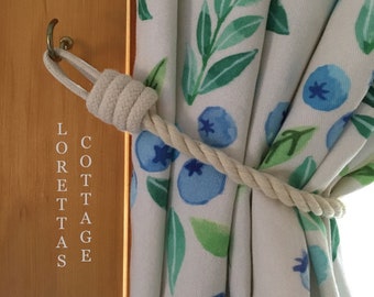 Rustic cottage tiebacks, Nautical tie backs, Boathouse cotton rope curtain ties, 12 inch ties, Lake house window curtain ties, Made to order