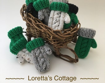 Mini Mitten Ornament, Green Farmhouse Christmas, Knitted Tweed Mitten, Knit Gift Topper, Xmas Decor, Lorettas Cottage Ornament CHUNKY MITTEN