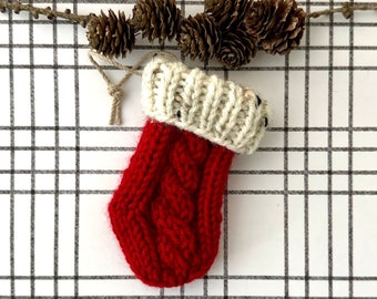 Mini Stocking Ornament, Handmade Cottage core, Christmas Stocking, Seasonal Ornament, Handknit Farmhouse Sock decor, LITTLE CHUNKY STOCKING