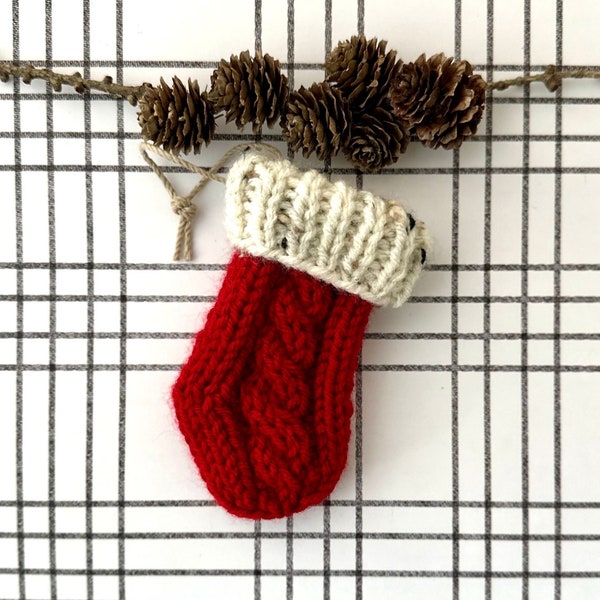 Mini Stocking Ornament, Handmade Cottage core, Christmas Stocking, Seasonal Ornament, Handknit Farmhouse Sock decor, LITTLE CHUNKY STOCKING