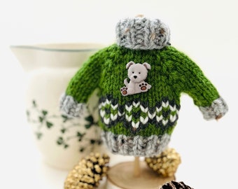 Sweater Ornament, Fair Isle decoration, For Dog Lovers, Doggie accent, Sweater weather, Puppy Love, Wreath decor, Gray dog, Sweater decor