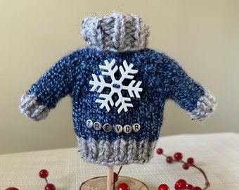 Sweater Ornament, Personalized Gift Topper, Knit Christmas Accent, Rustic sweater knit decor, Tree adornment, Knit Little Turtleneck Sweater