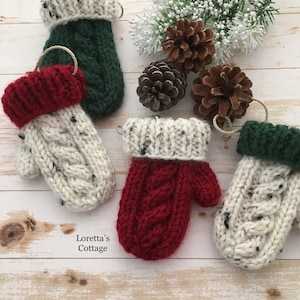 Knit Mitten Christmas Ornament, Tweed Farmhouse Decor, Little Chunky Mitten, Loretta's Cottage