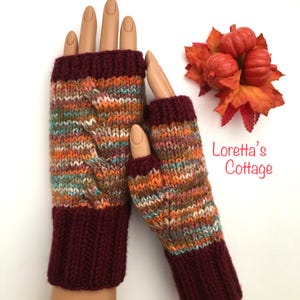 Autumn Fingerless Mittens, Hand-Knit Texting Gloves, Harvest Colors, Loretta&#39;s Cottage