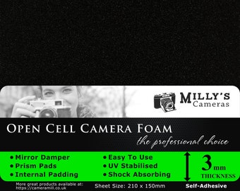 3mm - 5mm Hoja de espuma de cámara para amortiguador de espejo - Prisma - Reparación de acolchado interno - Celda abierta