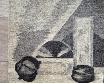 Handwoven Flemish Tapestry: Gray Wool Wall Hanging, 1980s Vintage