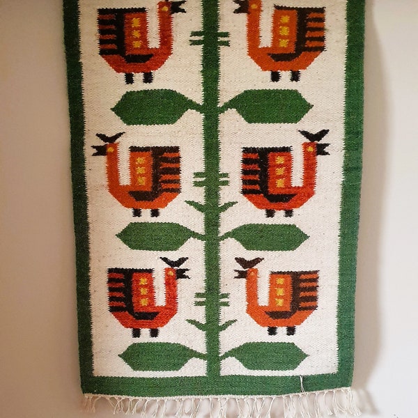 Polish Kilim Wall hanging / tapestry hand woven in wool with motif with folkart.