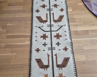 Handwoven Wool Kilim Tapestry: Bohemian Folk Art Wall Hanging