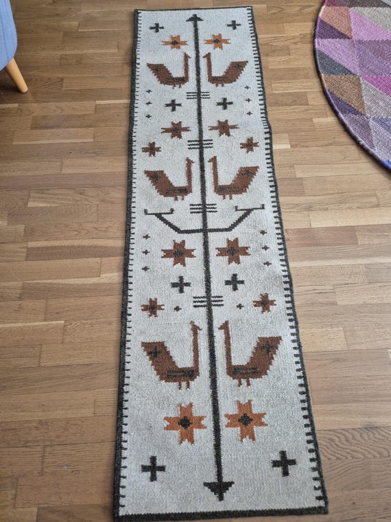 Handwoven Wool Kilim Tapestry: Bohemian Folk Art Wall Hanging
