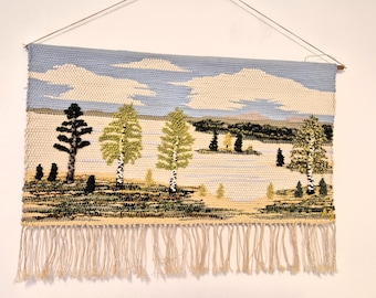 swedish wall hanging created in rag mat technique /textile art/ in natural landscapes