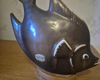 Fish on a wooden stand by Gunnar Nylund Rörstrand/Collectors item/ from the 1950s