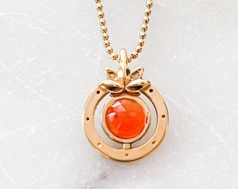Courage Carnelian in Lotus Gold Pendant. 14kt Vermeil. For Power and Stress Release. Minimalist Encouragement Gift.Gemstone Necklace for Her