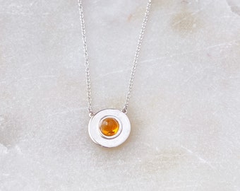 Happiness Citrine in Compass Symbol. For Confidence and Abundance. November Birthstone. Minimalist. Sterling Silver. Personalized