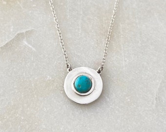 Self Realization Turquoise in Compass Pendant. For Healing, Protection. Sterling Silver.  Minimalist. Personalize with Charm and/or Gemstone