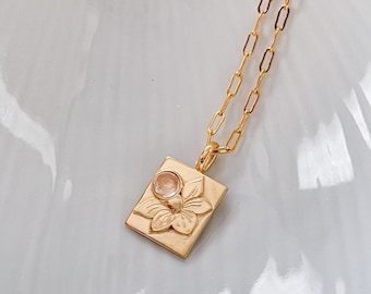 Choose Hope Daffodil Pendant with Optimism Citrine.  Happiness and Prosperity.Vermeil 18kt Sustainable. Minimalist Encouragement Gift.Custom