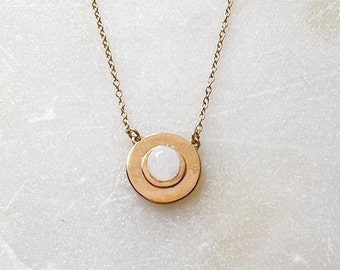 Harmony Moonstone Compass Necklace. For Calmness, Stress Reduction, Fertility. Minimalist. 14kt Vermeil. Personalize. June Birthstone