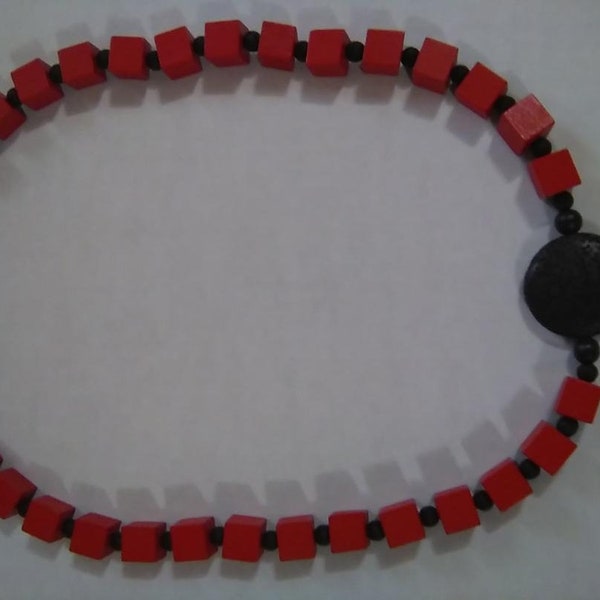 Red Cubes & Volcanic Ash necklace set