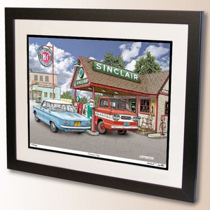 Automotive wall art print, Classic Corvair sedan and rampside pickup,  Corvair automotive art poster, Car auto transportation wall decor