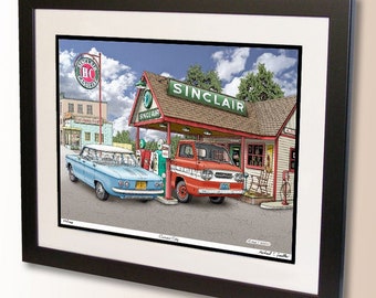 Corvair Sedan and Rampside Pickup Wall Art - Hand Signed Pen and Ink Drawing