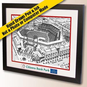 Citizens Bank Park Wall Art – Philadelphia Baseball Pen and Ink Stadium Drawing, Baseball Fan Gift