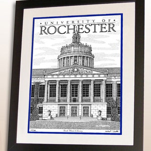University of Rochester hand signed wall art print, U Rochester graduation gift, Rochester poster art sign