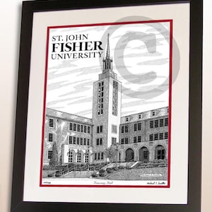 St. John Fisher University hand signed wall art print, St. John Fisher alumni graduation gift, Fisher poster art sign