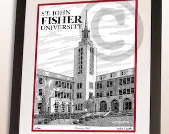 St. John Fisher University Art Print - Graduation Gift - Hand Signed Pen & Ink Drawing