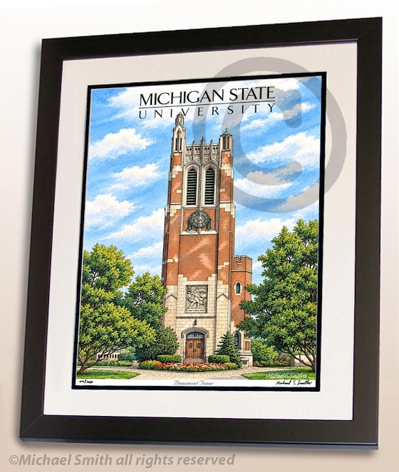 Michigan State University, Beaumont Tower Wall Art - Graduation Gift - Hand Signed Pen & Ink Drawing