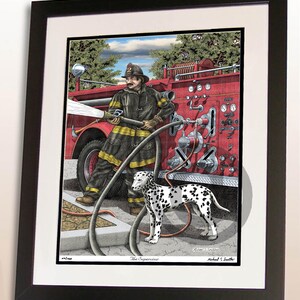 Firefighter gift wall art print, Vintage Fireman wall decor, Fire truck art print, Fire Engine poster art, Veteran Firefighter gift