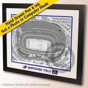 Empower Field Wall Art – Denver Football Pen and Ink Stadium Drawing, Football Fan Gift