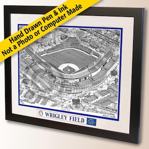 Chicago Wrigley Field Wall Art – Chicago Baseball Pen and Ink Stadium Drawing, Baseball Fan Gift
