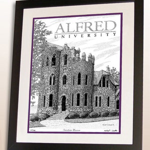 Alfred University hand signed wall art print, Alfred University alumni graduation gift, Alfred U poster art sign