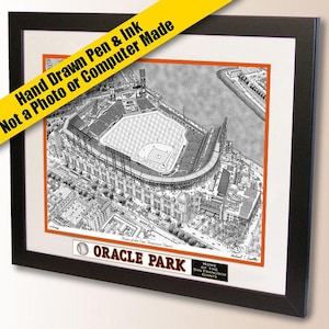 Oracle Park Wall Art – San Francisco Baseball Pen and Ink Stadium Drawing, Baseball Fan Gift