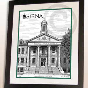 Siena University hand signed wall art print, Siena College alumni graduation gift, Siena College poster art sign