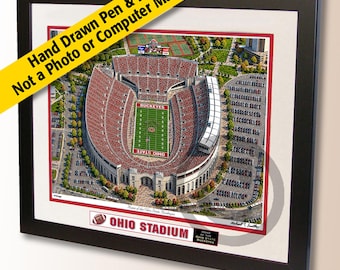 Ohio Stadium Wall Art - Buckeyes Pen and Ink Drawing - College Football Fan Gift