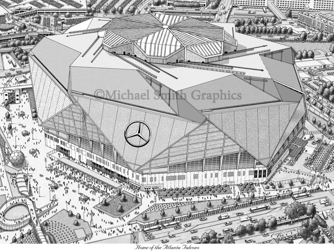 Atlanta Falcons art Mercedes Benz stadium art print Falcons | Etsy