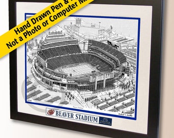 Beaver Stadium Wall Art - Penn State Nittany Lions Pen and Ink Drawing - College Football Fan Gift