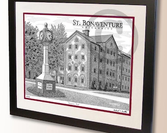 St. Bonaventure University - Devereux Hall Art Print - Graduation Gift - Hand Signed Pen & Ink Drawing