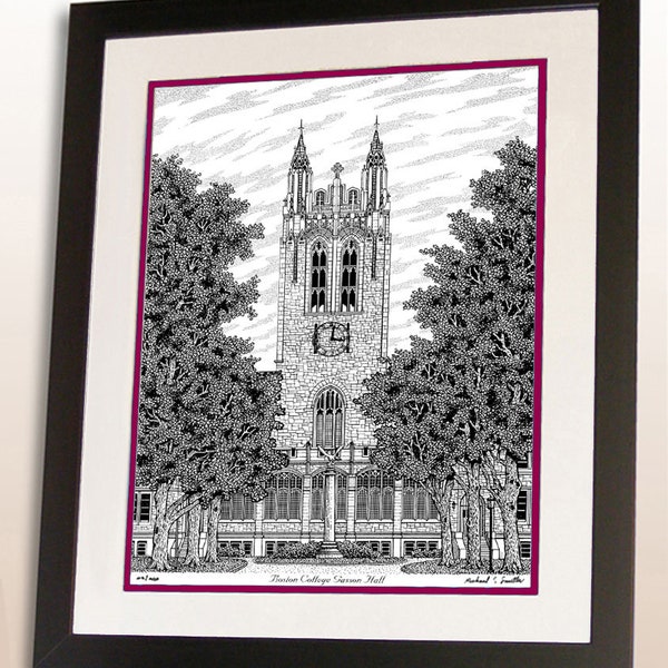 Boston College hand signed wall art print, Boston College alumni graduation gift, Boston College poster art sign