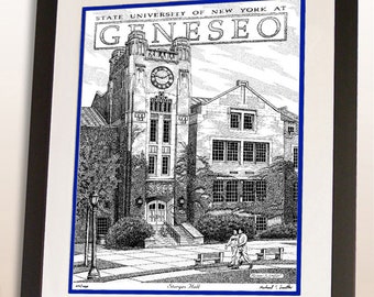 SUNY Geneseo Wall Art - Graduation & Alumni Gift - Hand Signed Pen and Ink Drawing